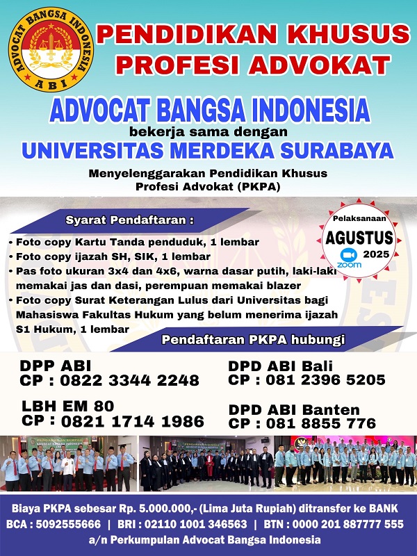PKPA Kerjasama, DPP Advokat Bangsa Indonesia (ABI), Universitas Merdeka Surabaya & LBH EM80